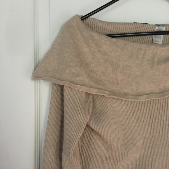 Tan Off The Shoulder Sweater Basic Plus Size - Picture 3 of 6